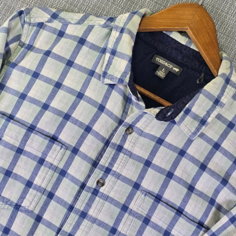 Toad&Co Flannel Shirt Mens Large Flannagan Plaid Blue Button-Up Outdoor Cabin